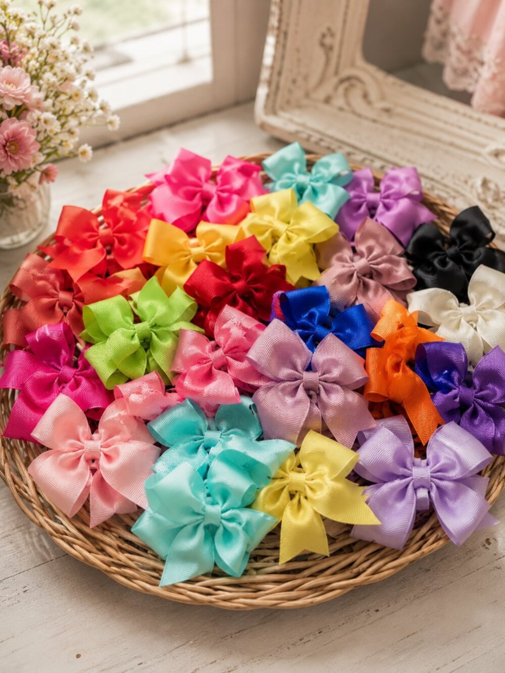 Hair Bows - 40 Matching Hair Clips - 20 Pair/40 Colors - Bag Charms